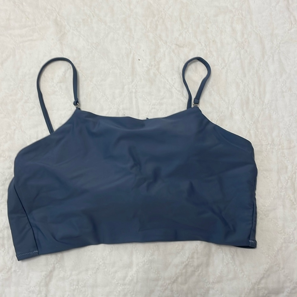 Slate blue removable/adjustable straps, back tie,removable pads, swimsuit top M